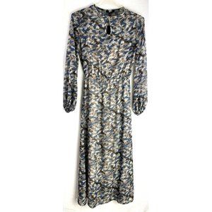 Fair Child Women's Illusion Maxi Dress Feather Print Camisole Dress Liner Sz: S